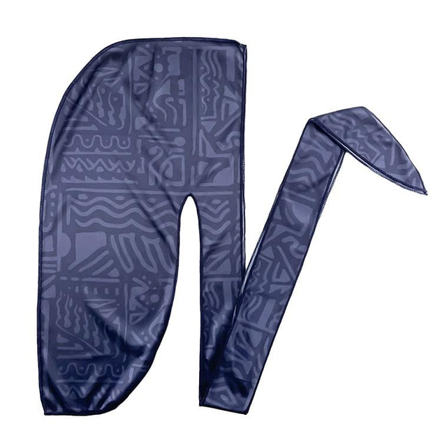 Durag bleu soyeux pour homme et femme avec le motif Inca